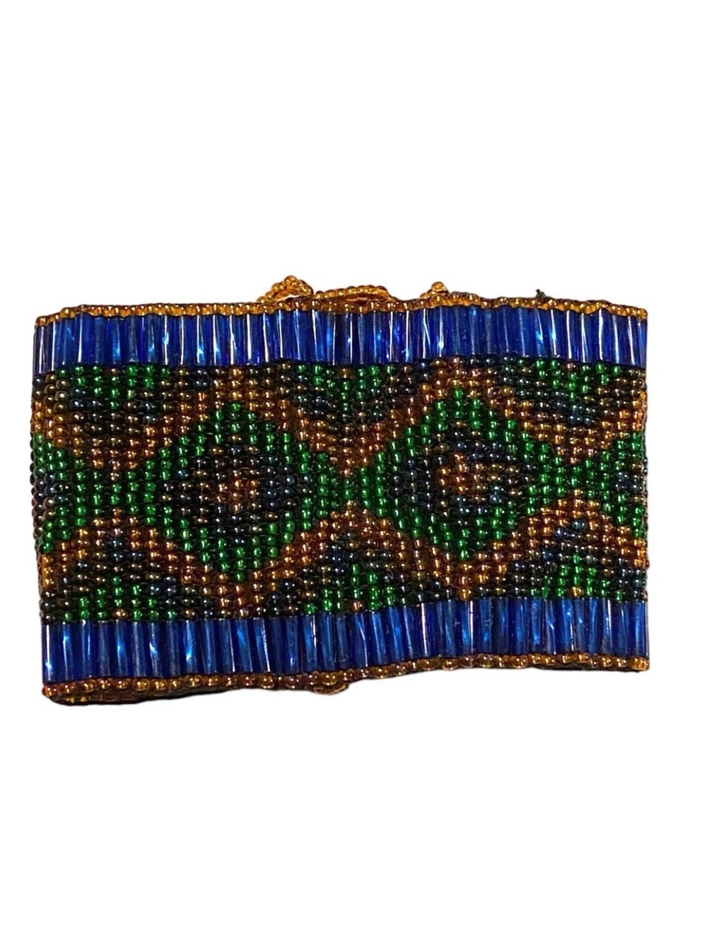 Beaded Statement Bracelet in Blue, Green & Gold